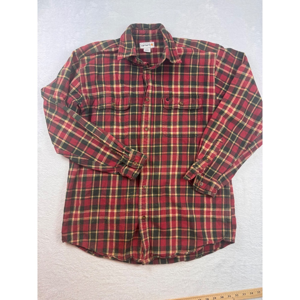 Carhartt Mens Red Black Plaid Flannel Button Down Shirt Large 100122 640